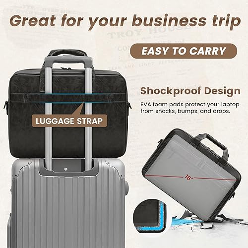 Miniatura 5 de RAINSMORE Bolsa de cuero para hombre de 16 pulgadas, bolso de mensajero vintage para hombre, bolso cruzado grande para el hombro, oficina,