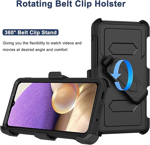 Miniatura 9 de Funda para Samsung Galaxy A32 5G con funda de clip para cinturón, 2 protectores de pantalla, resistente grado militar, cuerpo completo, a prueba de