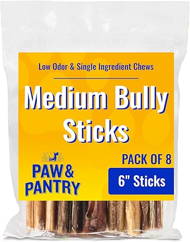 Paw & Pantry Palitos de matón para perros de tamaño mediano de 6 pulgadas, totalmente digeribles y perfumados de forma natural, paquete de 8 palitos