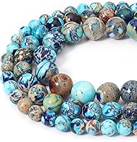 Vista 4 de 45 cuentas de piedra natural de 5⁄16 pulgadas (8 mm) con cuentas de jaspe imperial azul que son piedras para sanación de la energía. Cuentas sueltas