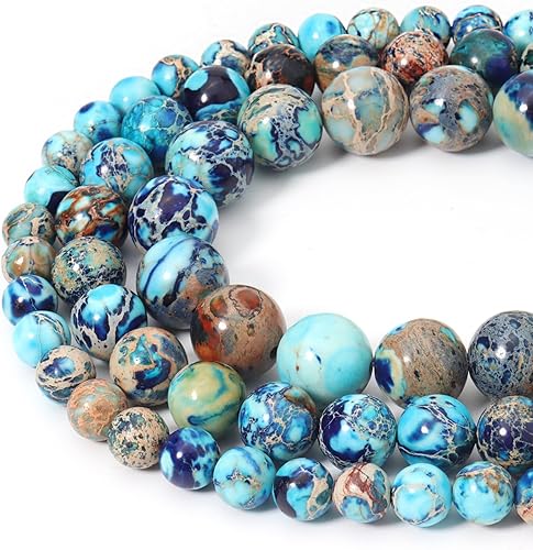 Miniatura 4 de 45 cuentas de piedras preciosas de jaspe imperial azul natural mixto de 0.315 pulgadas (0.315 in), cuentas redondas sueltas para hacer manualidades