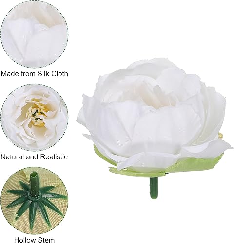 Miniatura 4 de PATIKIL Cabeza de flor artificial, 15 cabezas de flores falsas, cabezas de peonía de seda a granel, flores de simulación para ramos, coronas
