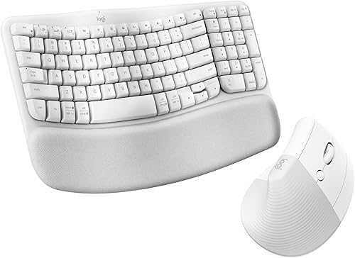 Logitech Wave Keys - Teclado ergonómico inalámbrico con reposamanos acolchado para múltiples sistemas operativos + mouse Lift ergonómico vertical,