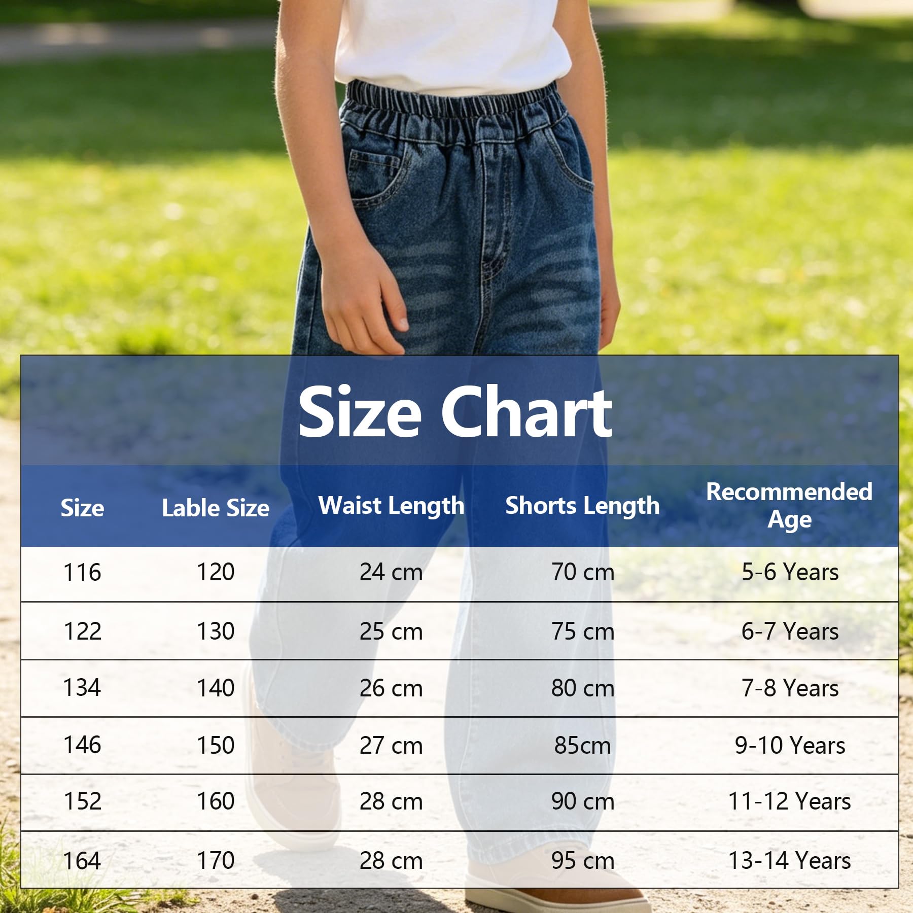 Jeans Ragazzo Bambino Dritto Baggy Denim Loose Fit Pantaloni con Vita Elasticizzata Lunghi Blu Pantaloni Casual Stretch Denim Jeans Moda Streetwear per Ragazzi 5-14 Anni