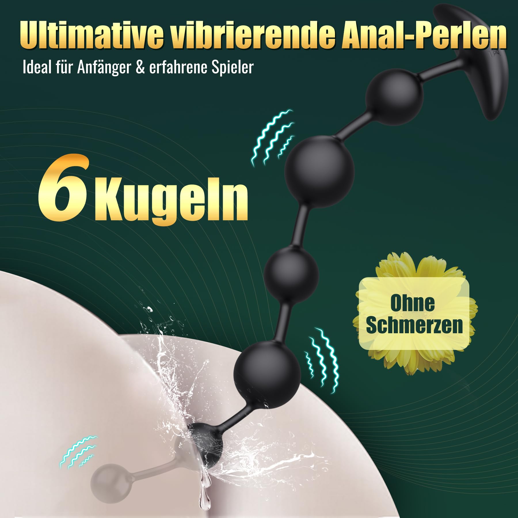 Gode Homme pour Anus avec 6 Perles Anales, Vibromasseur Homme Sex Toys Anals Plug Homme pour Anus Gay, Prostate Stimulant Vibrant avec 10x Vibration, Sextoyse Couple Plaisir Silicone Plug Anal Vibrant