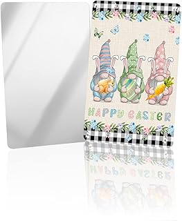 OComster Easter Gnomes Compact Mirror Bulk Mini Card Mirror, Spring Easter Eggs Floral Vintage Black Plaid Small Compact Mirror for Purse, Rectangular Handheld Pocket Makeup Mirror