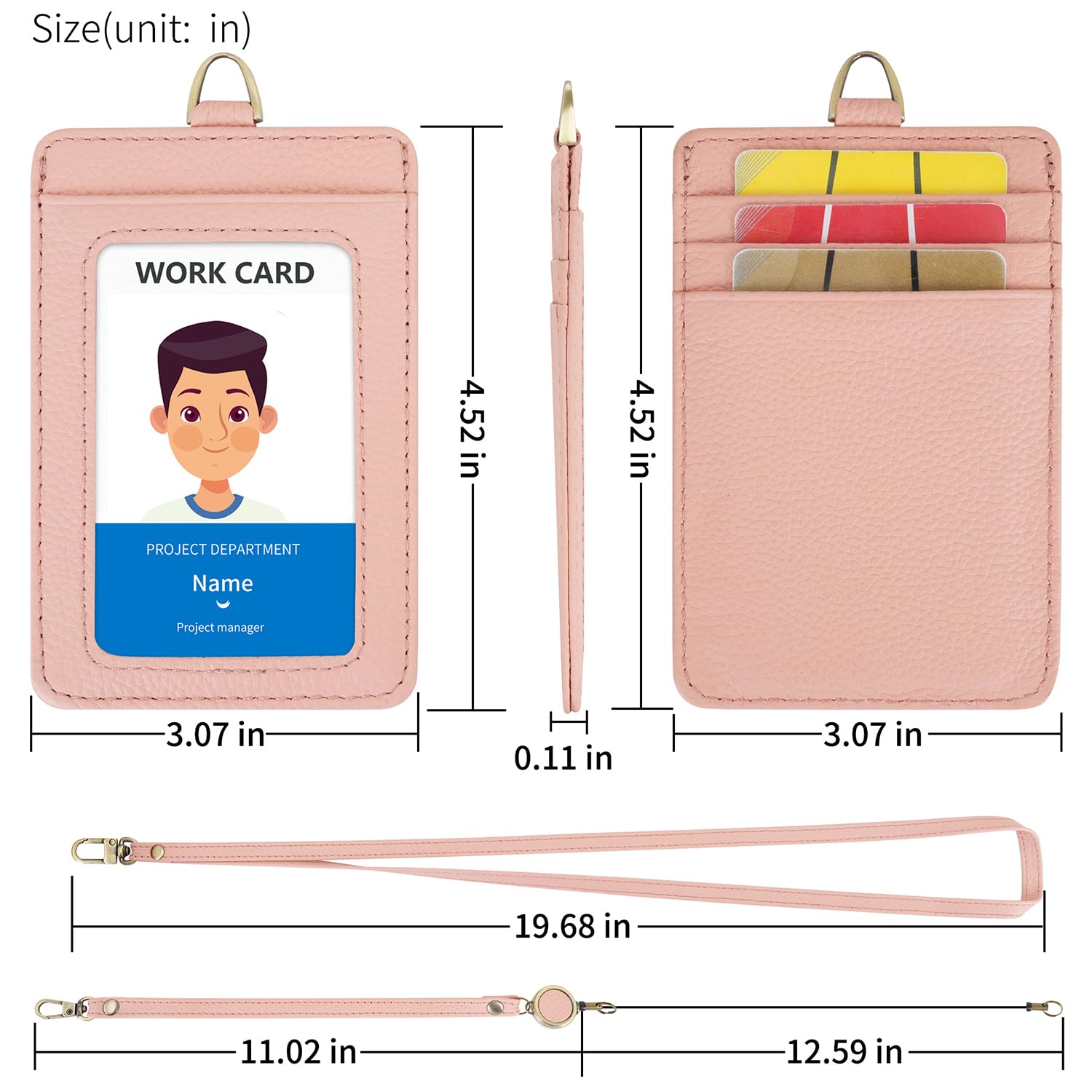 Wason ID Badge Holder with Genuine Leather Case, Detachable Neck Lanyard, Hand Strap, Retractable Badge Reel - Image 4