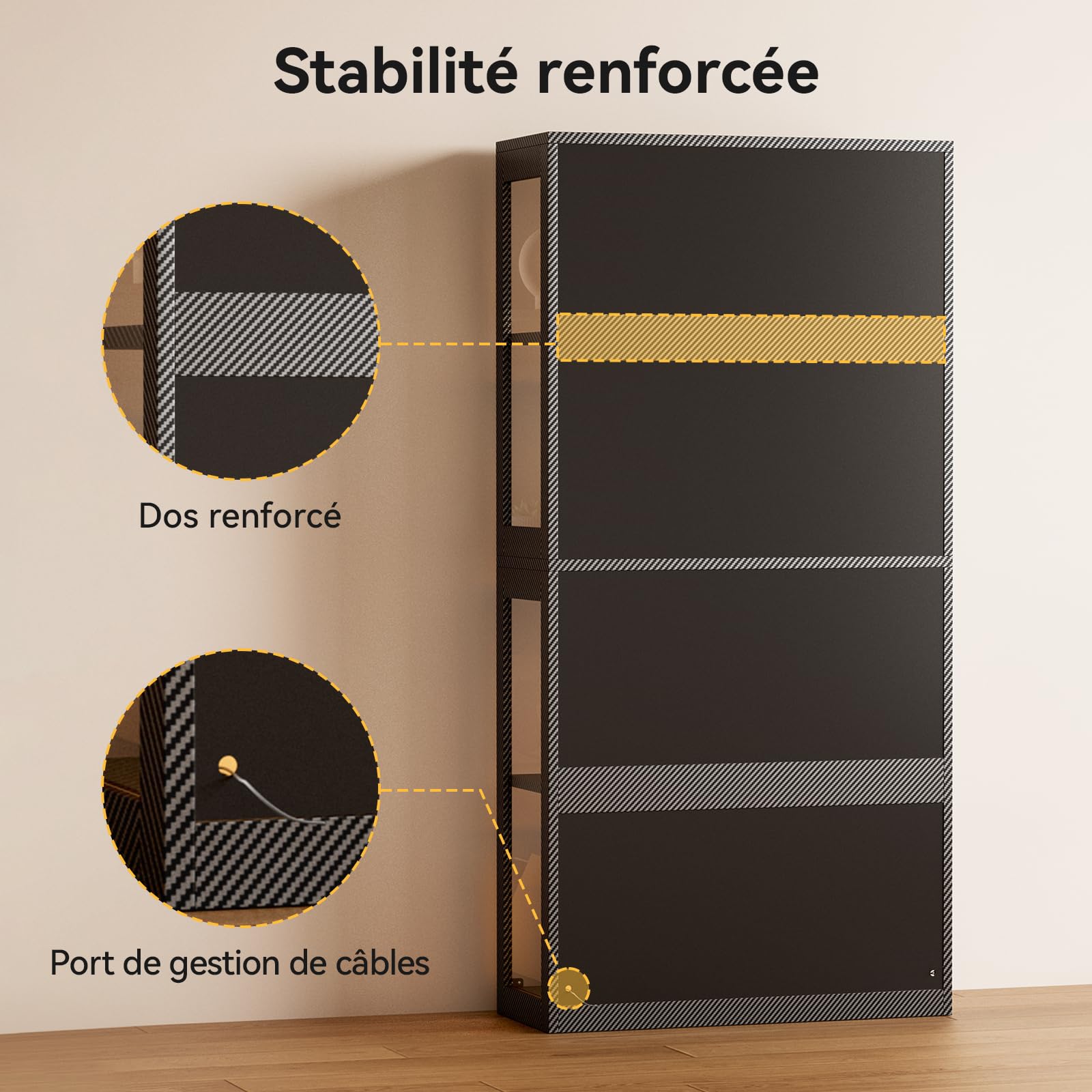 Coleshome Vitrine RGB LED Portes Vitrées, Armoire Collection 4 Étages
