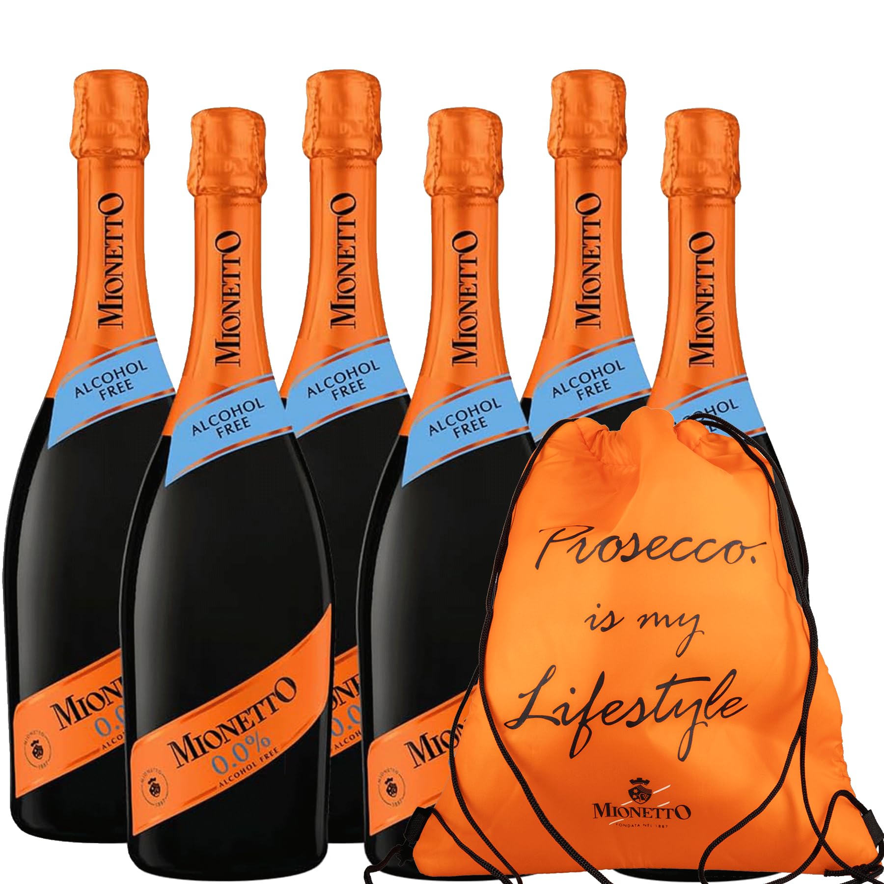 Mionetto Alkoholfrei 0,0% (6x 0,75 l) - alkoholfreier und veganer Schaumwein aus Italien inkl. GRATIS Cooling Bag