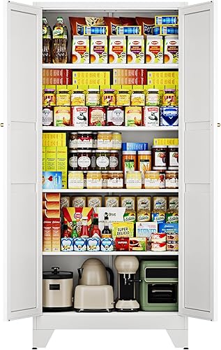 Miniatura 26 de Letaya Armarios de almacenamiento de metal para garaje con puerta con cerradura y estantes ajustables, gabinetes de herramientas de acero