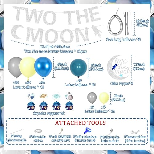 Miniatura 4 de 94 decoraciones de fiesta de segundo cumpleaños con temática espacial con dos carteles de la luna, globos de aluminio de luna plateada y estrellas,