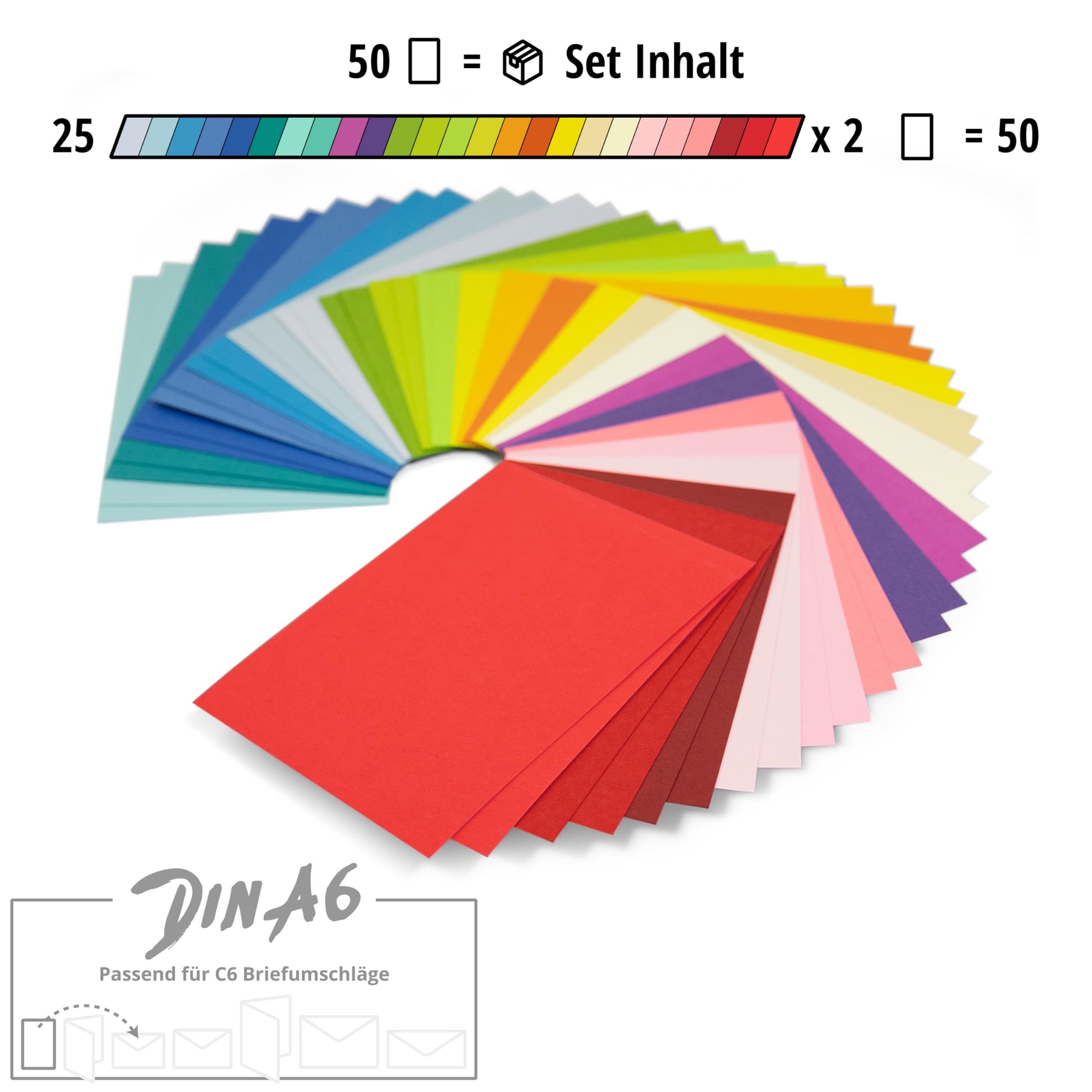 Japun 50 cartes postales vierges colorées DIN A6 230 g/m² papier