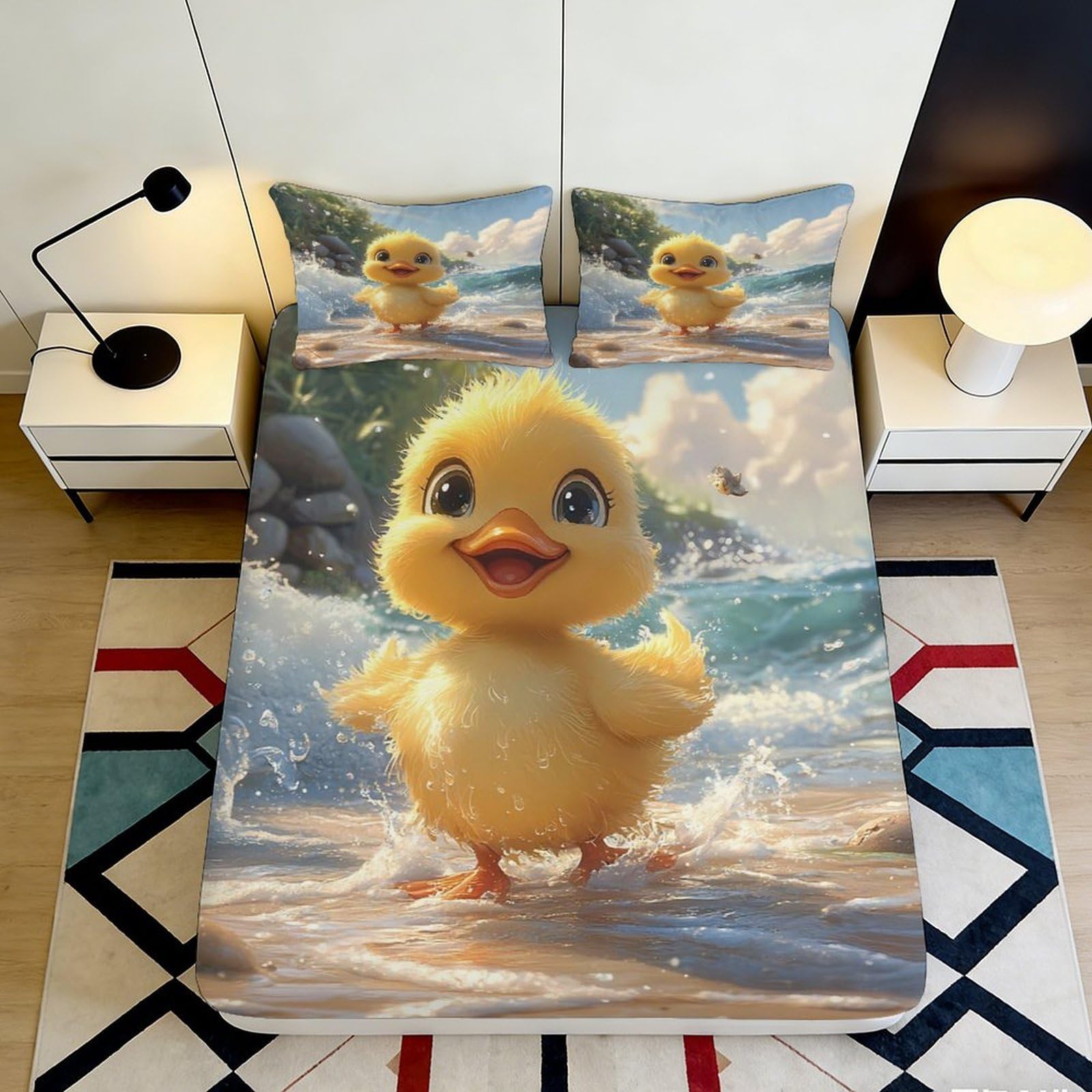 Kzqnxhjprl Style-8 3D Printed Cute Yellow Duck Fitted Sheet Microfiber Soft Bedroom Decor Duckling Mattress Cover For Home Dorm 90X200x25cm
