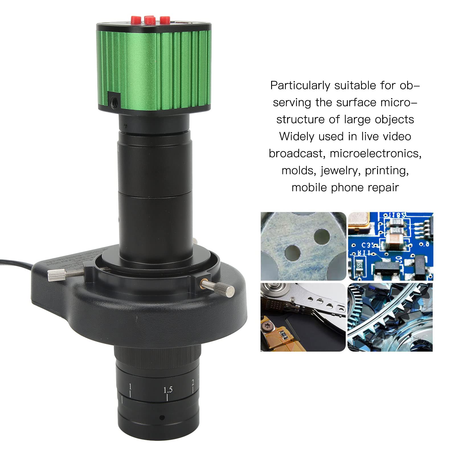 KIMISS Cámara de Inspección HD USB Cámara de Microscopio Industrial HD 1080P 2K USB 10X‑180X Zoom de Longitud Focal Completa Lente de Microscopio de Montaje en C para Reparación de Teléfonos(#1)