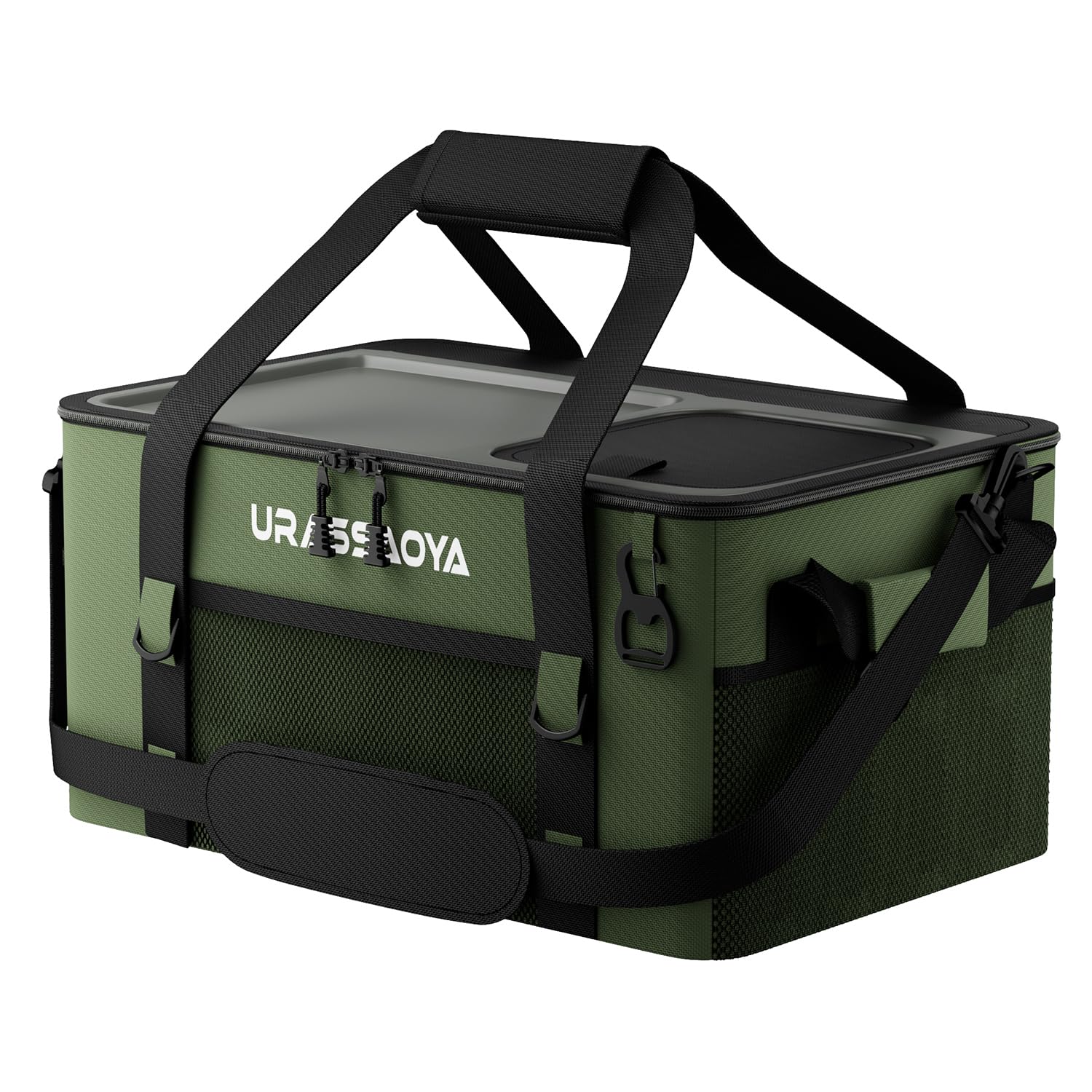 [2026 Updated] 50 Can Collapsible Soft Cooler Bag with Hard PP Lid, Leakproof Insulated Ice Chest with Quick-Access Top Hatch, Bottle Opener & Mini Table for Beach, Camping, Travel (Olive Green)
