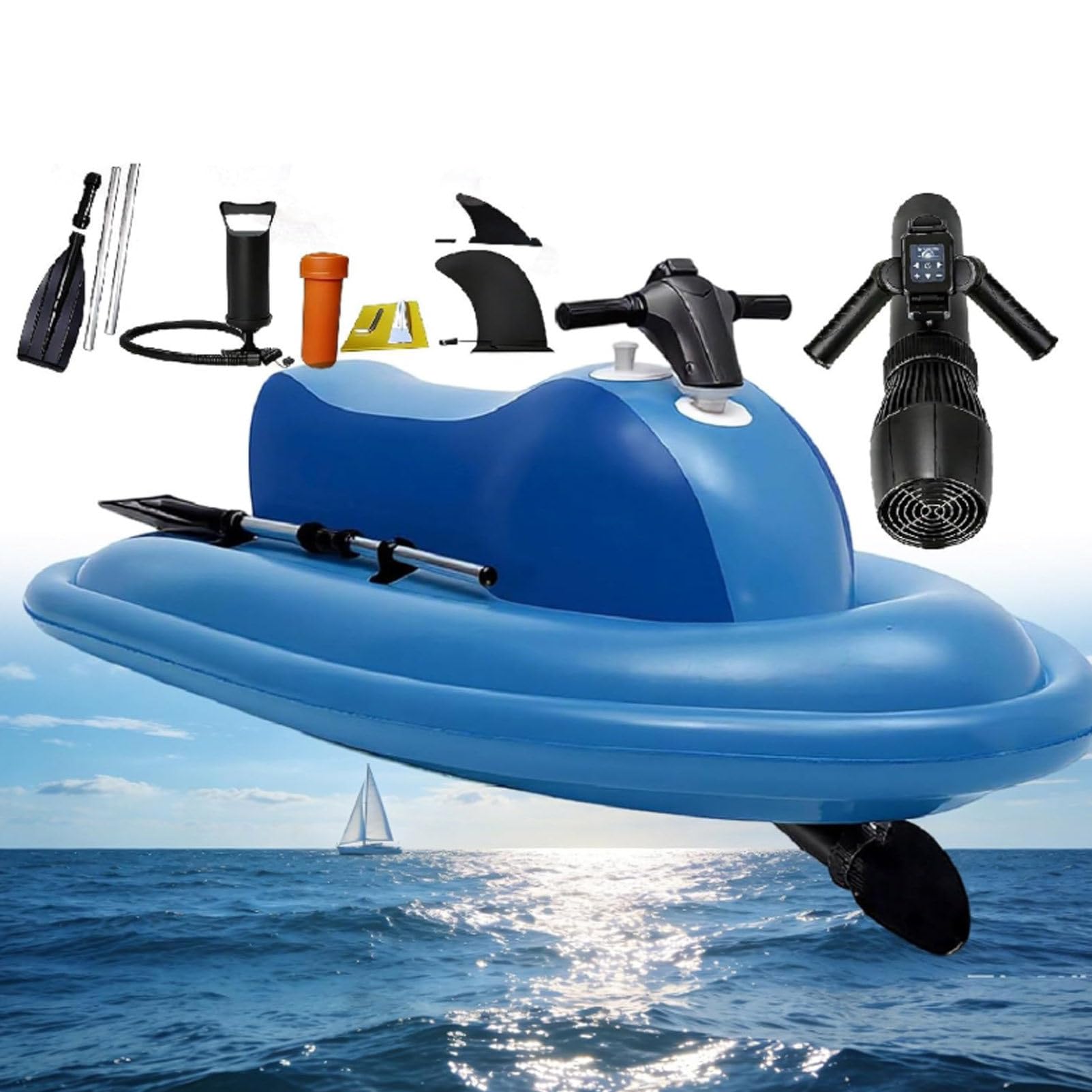 Oiyekntd Upgraded Inflatable Jet Boat with Electric Scooter, 130 Min Runtime, 10-Speed Remote Control, Motorized Watercraft Electric Water Surf Boat Dual-Fin for Pool Lake Ocean 700W16A