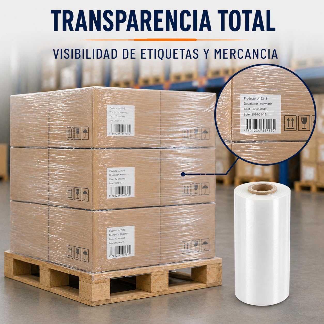 Film Estirable Automático Transparente 500 mm x 1512 m – Bobina Industrial 16 kg – 23 Micras ±2 – Plástico Stretch Film para Enfardadora Automática, Paletizado, Embalaje y Logística Profesional