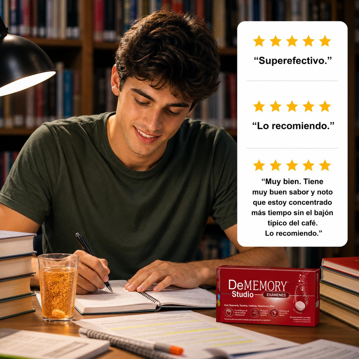 DeMemory Studio Exámenes 30 Comprimidos Efervescentes – Pack de 2 Unidades - Energía, Concentración y Agilidad Mental- con Guaraná, Cafeína, Taurina, Vitaminas y Zinc