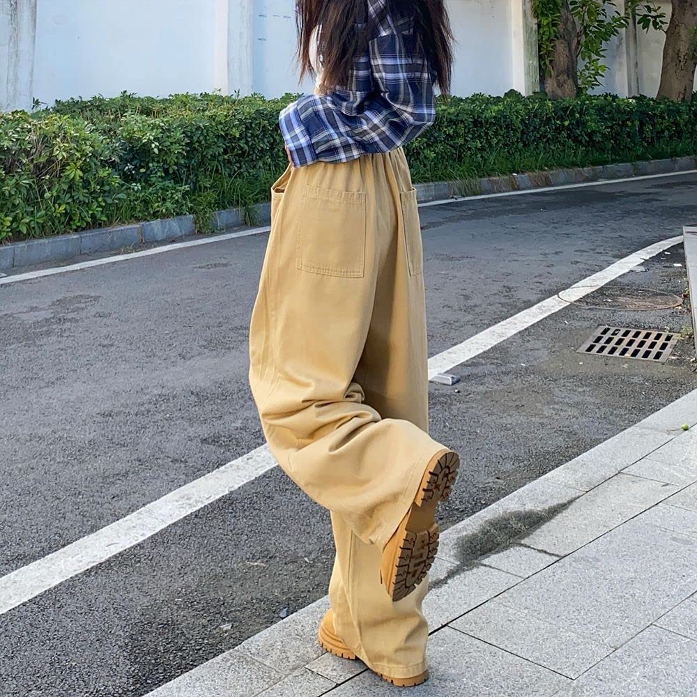 Pantalones de paracaídas para mujer, pantalones tipo cargo, holgados, Harajuku Y2K, cintura baja, pierna ancha, holgados, góticos, de hadas, Caqui, Medium