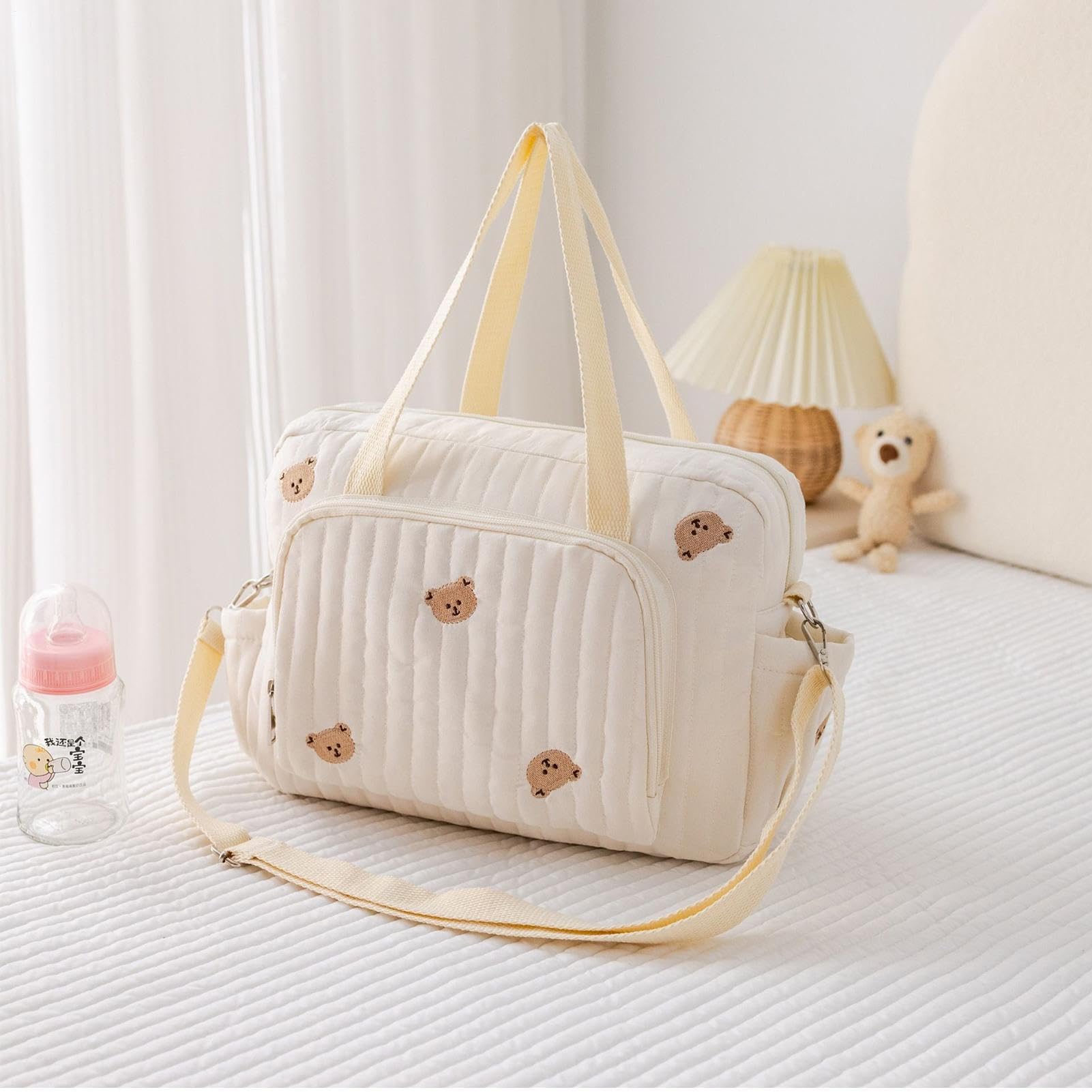 Borsa a forma di orsetto in stile cartone animato, graziosa borsa per pannolini da viaggio, grande organizer per maternità con tasca con cerniera, accessorio per consegna ospedaliera per vacanze