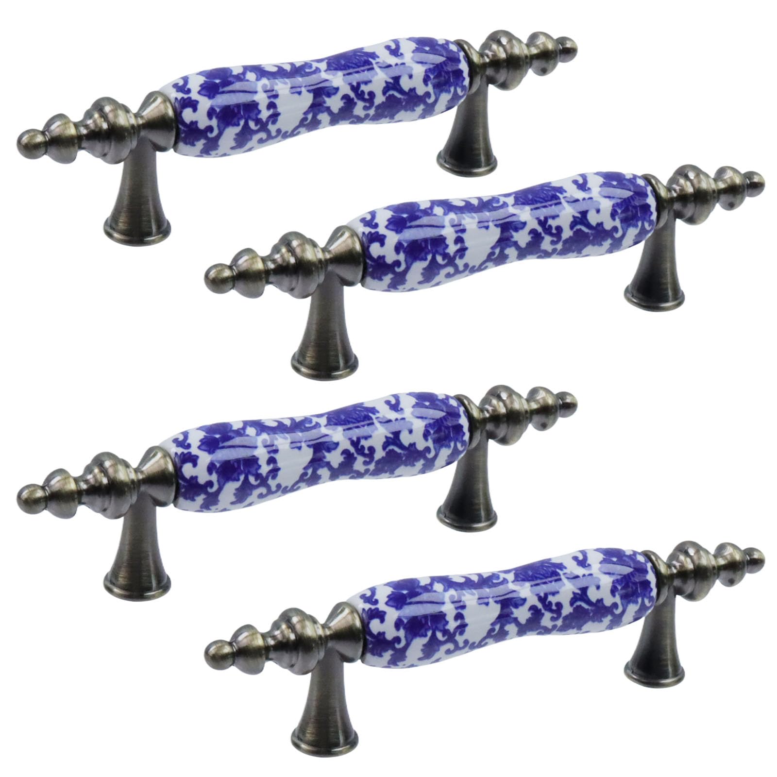 Cabinet Pulls Ceramic Door Knobs Painted Cabinet Drawer Wardrobe Pull Handles Blue and White Porcelain Pattern with Screws T Pull Handles Pack of 4
