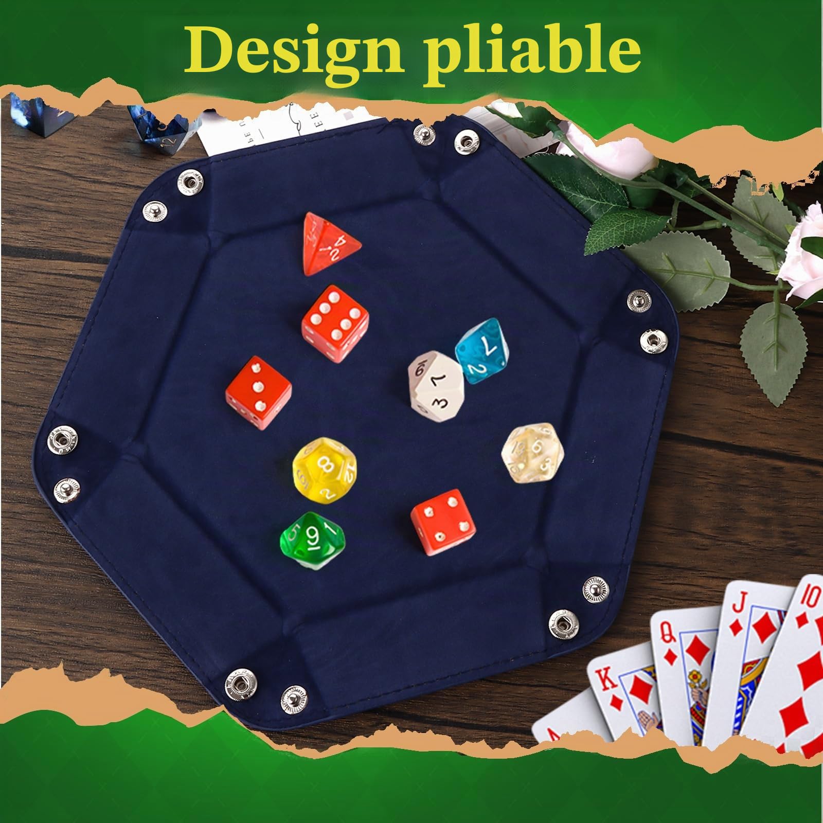 Lot de 6 Plateaux à Dés Double Face Hexagonaux, 6 Couleurs, Pliable, En Cuir, Pour Donjons, Jeux de Dés et Autres Jeux de Table