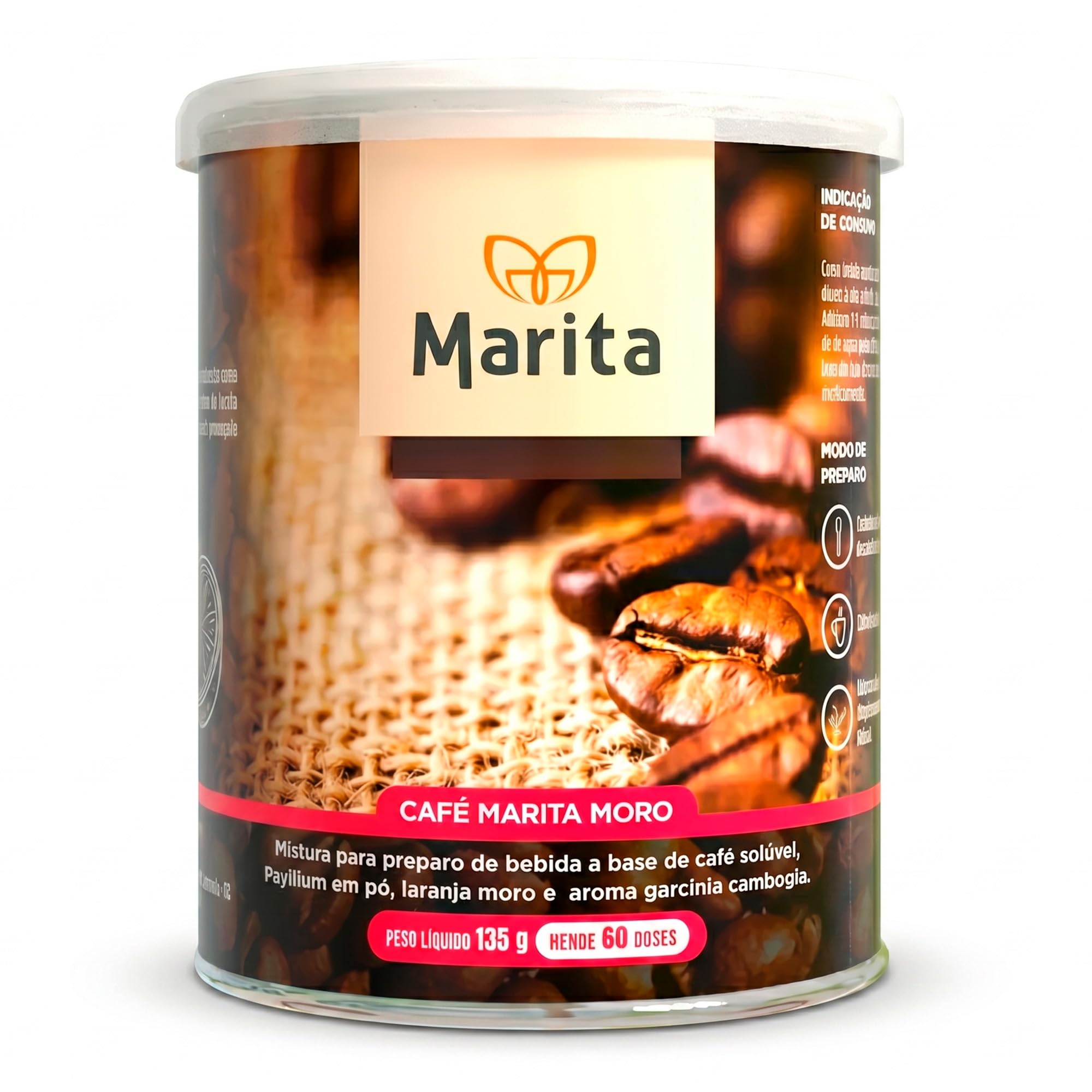 Café Marita Moro, Café Funcional con Naranja Moro, Ayuda a la Definición Corporal, Reducción de Medidas y Control de Peso, 135 g, Rinde hasta 60 Dosis