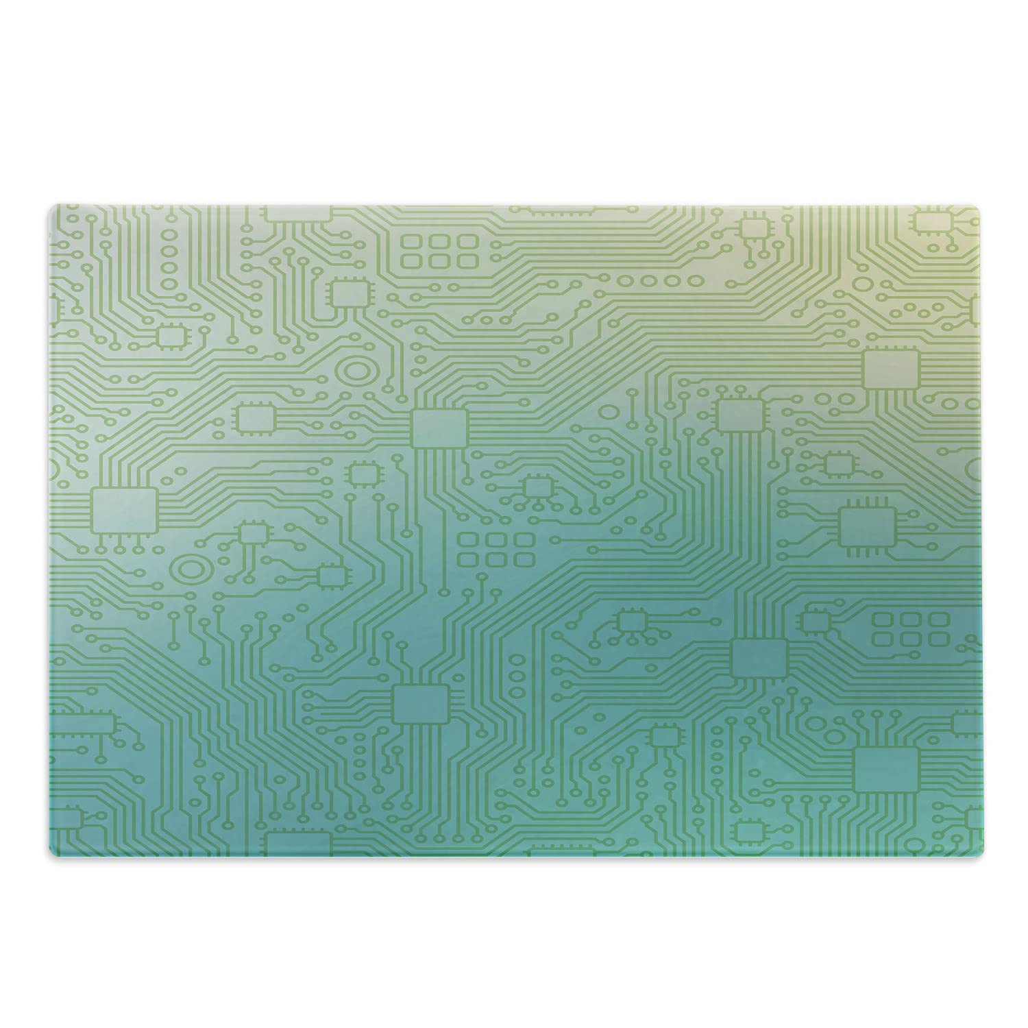 Ambesonne Abstract Cutting Board, Technology Pattern Motherboard Image Background Vector Graphics Print, Decorative Tempered Glass Cutting and Serving Board, Large Size, Jade Green Pale Green