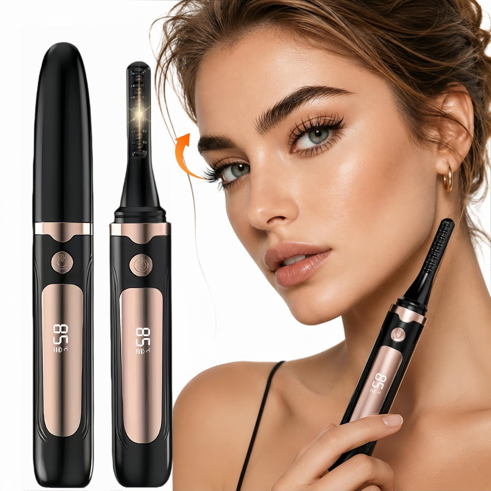 Heated Eyelash Curler - Heated Lash Curler Electric Eyelash Curler 4 Temp Settings for Makeup Tools for Achieving A Natural Curl and Long Lasting Eyelashes, Designed for Women, Black B1