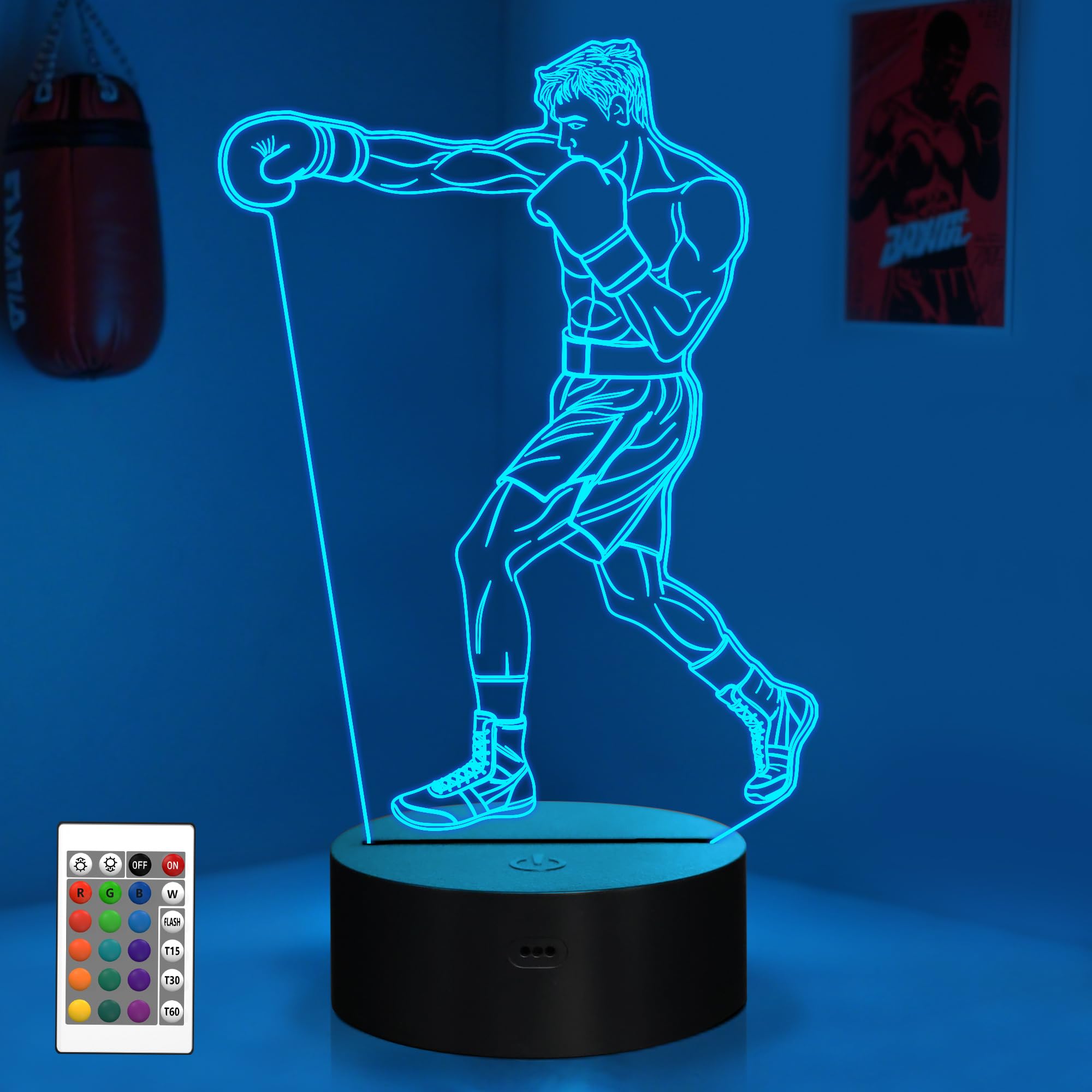OkiyiD Boxing Gifts for Men, 3D Boxing Night Light Illusion Lamp with 16 Colors Remote Co…