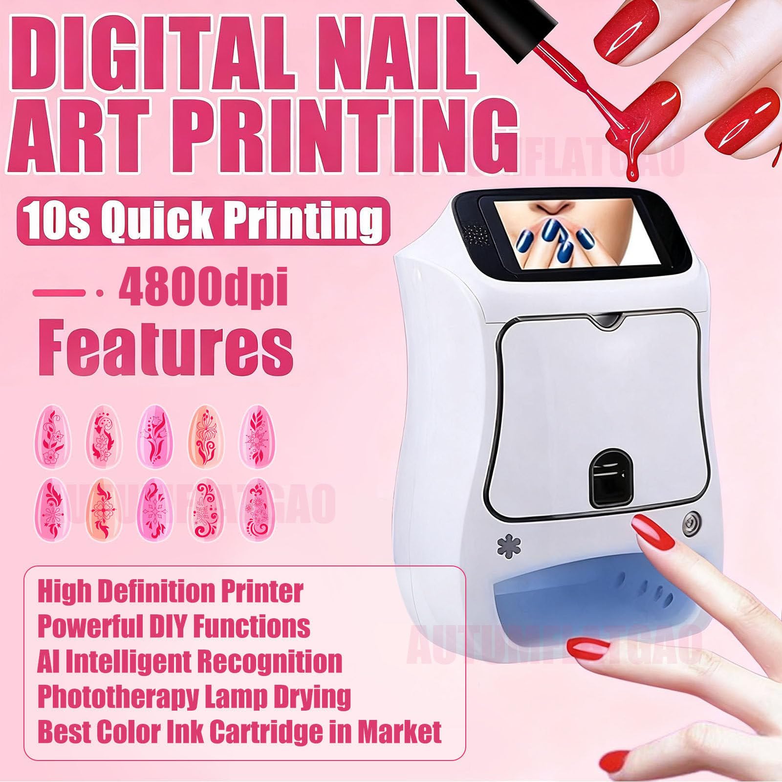 3D-Nagelkunstdrucker, Digitaler Nageldrucker Mit über 1000 Nagelbildern, Nagelkunstmaschine Mit Touchscreen, 10 Sekunden Fertig, Unterstützt WLAN/DIY