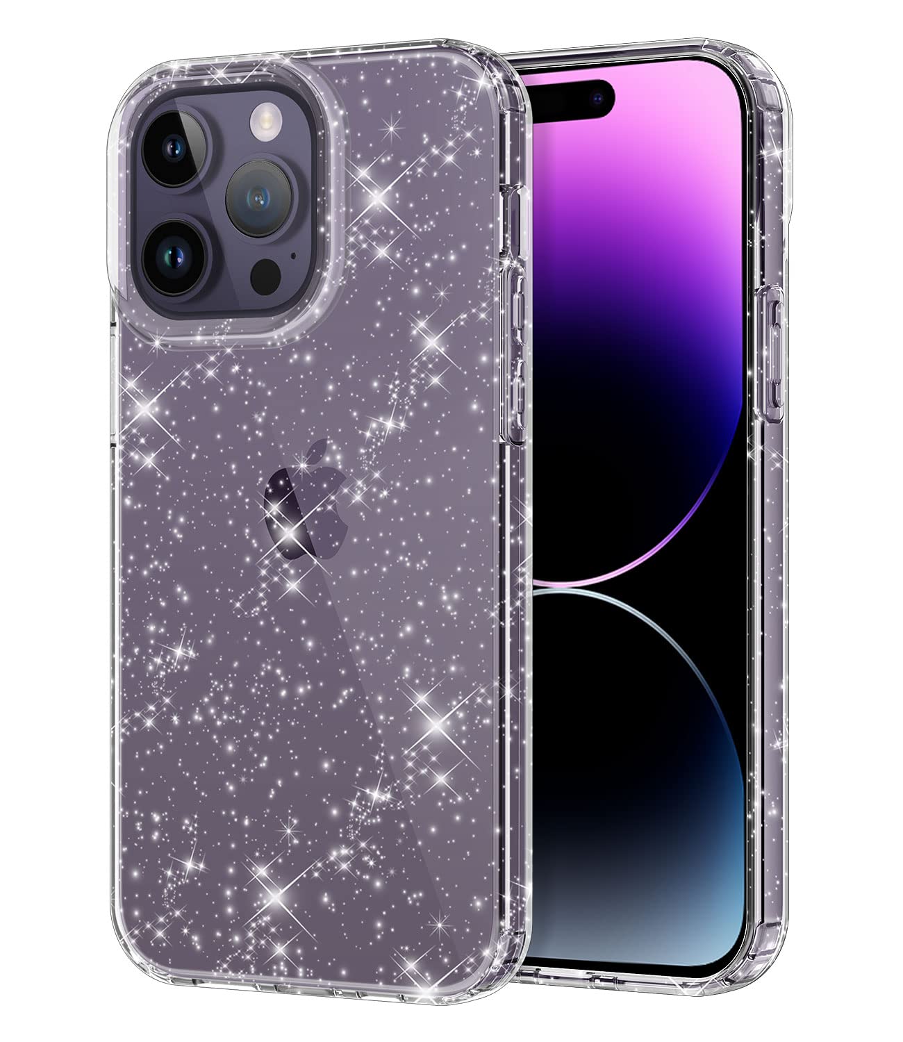 lamCasefor iPhone Pro Max 6.7 Inch 5G Case, Crystal Clear Bling Sparkly Glitter Shiny Soft Flexible TPU Slim Fit Drop Protection Rugged Shockproof Cover for iPhone Max 6.7 Inch, Clear Glitter