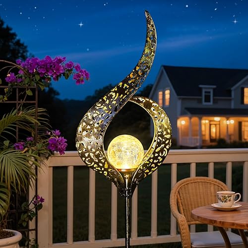 Miniatura 10 de HOMEIMPRO Luces solares de sol para jardín al aire libre, luces de estaca de globo de cristal agrietado, luces LED impermeables para jardín, césped,
