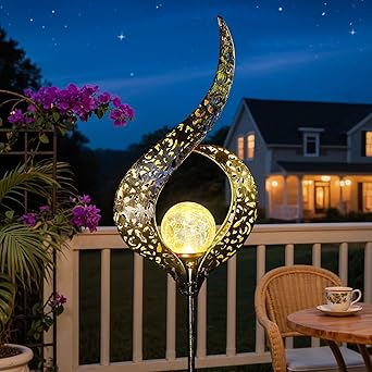 HOMEIMPRO Outdoor Garden Solar Lights Stake Waterproof, Mothers Day Gifts Mom, Crackle Glass Metal Flower LED Yard Art Ornaments Lights for Pathway, Lawn or Courtyard,Gardening Gifts Women (Bronze)