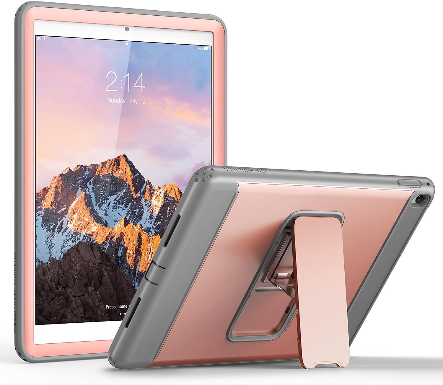 iPad Pro 9.7 Case, YOUMAKER Full-Body Heavy Duty Protective Case with Kickstand and Built-in Screen Protector for Apple iPad Pro 9.7 inch - Rose Gold/Gray