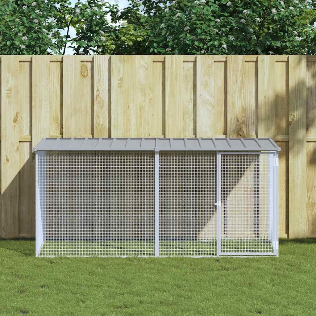 Hühnerkäfig mit Dach aus verzinktem Stahl Hellgrau 203 x 98 x 90 cm mit Schutzdach und abschließbarer Tür ideal für Kleintiere, Kaninchenstall, Meerschweinchenkäfig, Outdoor Garten