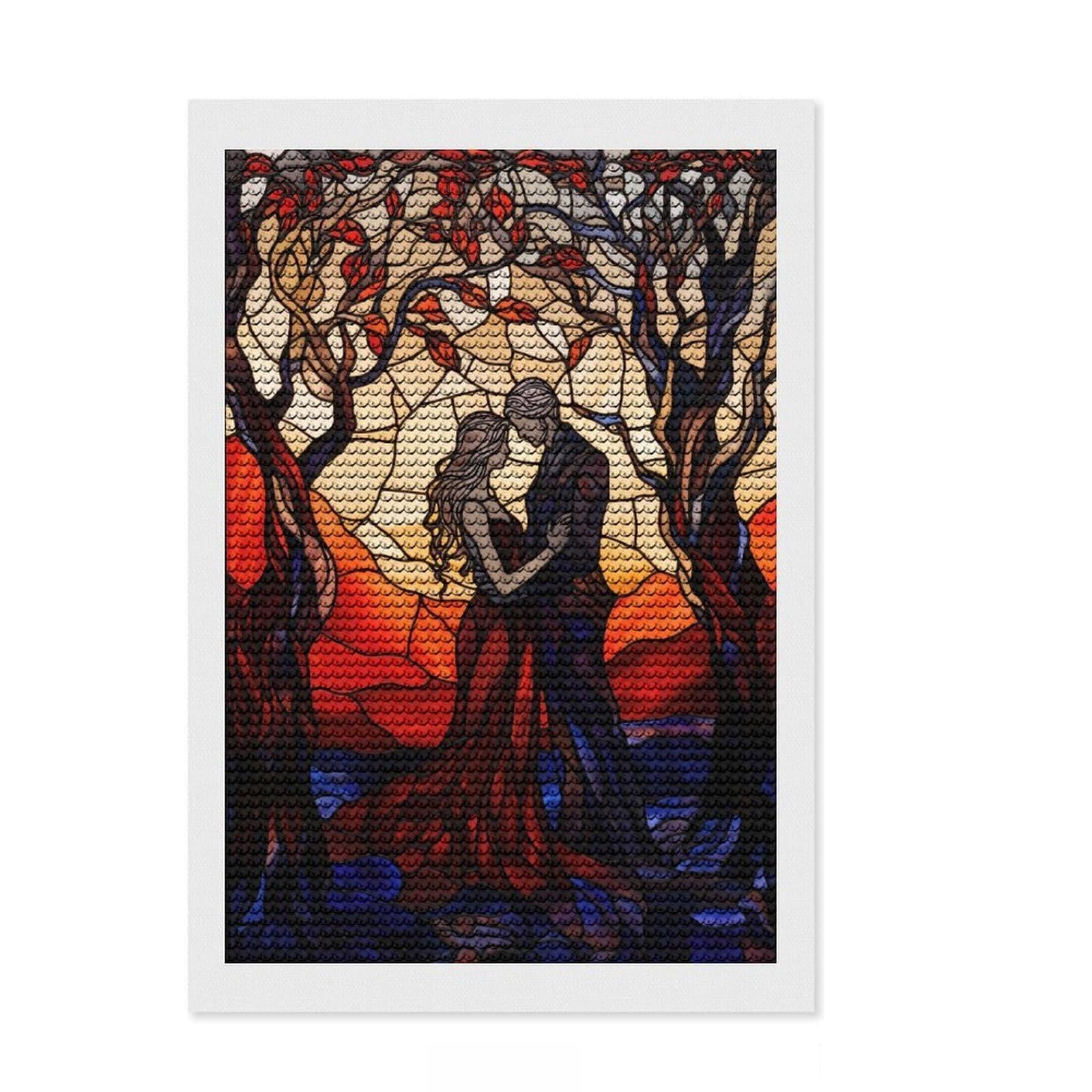 Junmoney Stained Glass Couple Diamond Painting Canvas Set 8"x12", Printed Canvas, Complete Accessories, Living Room Decor, for Craft Lovers