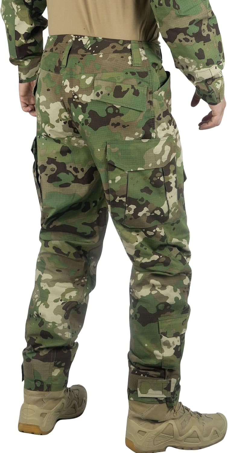 Men's Tactical Pants Camo Cargo Pants Ripstop Work Hiking Pants with 10 Pockets No Belt - Image 2