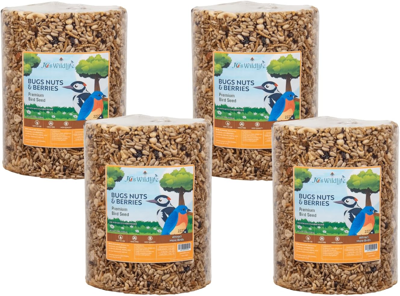 JCs Wildlife Bugs Nuts and Berries Premium Bird Seed Large Cylinder with Hole, 3.8 lb (1)