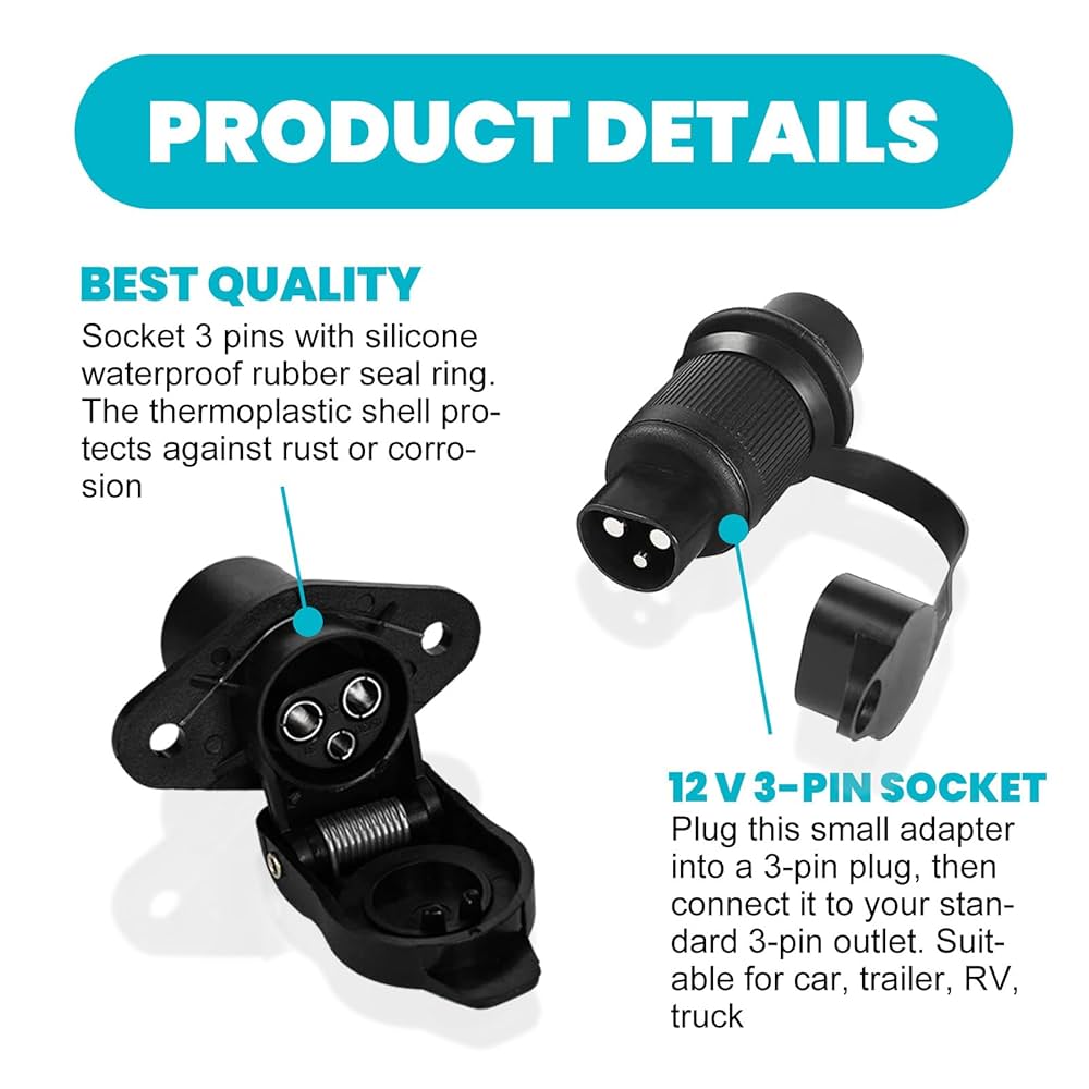 Spina E Presa Rimorchio 3 Poli 12V - 4 Pezzi Impermeabili Per Trattori - Foto 5