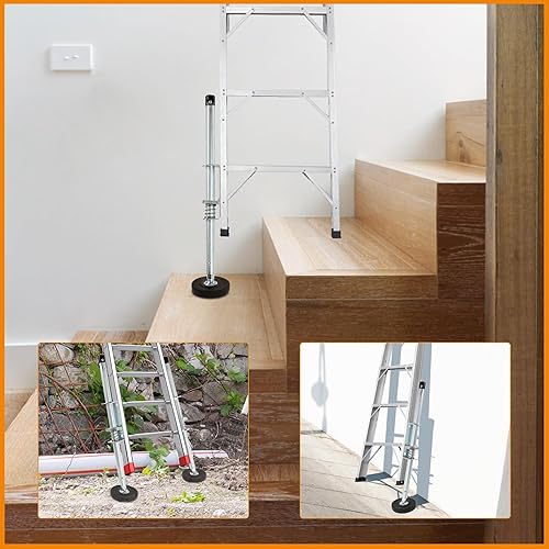 Miniatura 5 de BEAMNOVA 2Pcs/Set 20" Adjustable Ladder Leveler, Retractable Threaded Anti-Slip Base Ladder Steel Fittings Support Feet Balance Feet