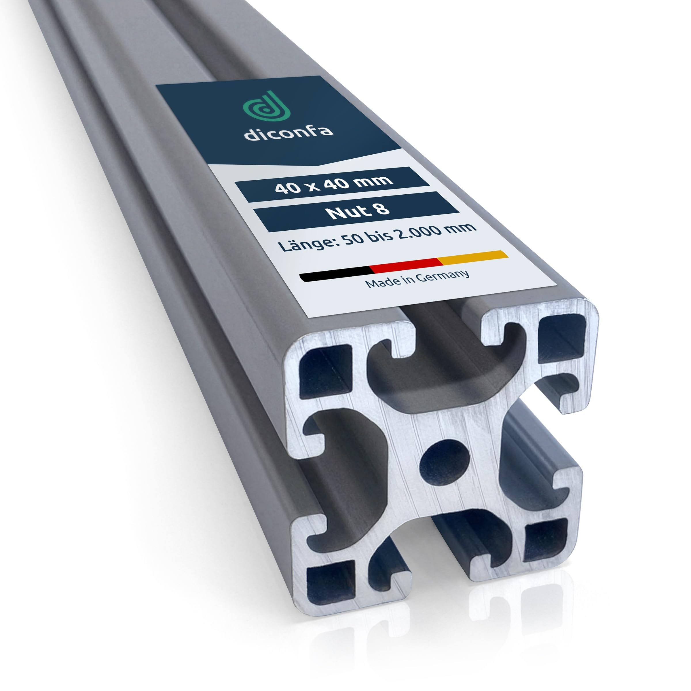 diconfa 40x40 Aluprofil Nut 8 WUNSCHLÄNGE (MM) + MENGE WÄHLEN - 6 Stück, 601mm bis 700mm lang T-Nut Schiene - 40x40mm Aluminiumprofil Systemprofil Aluminium Alu Profil kompatibel mit ITEM-Profil
