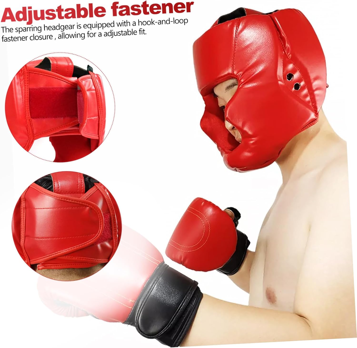 Boxing Headgear Adult Training Sparring Guard Loop Closure Red for Boxing Thai Taekwondo