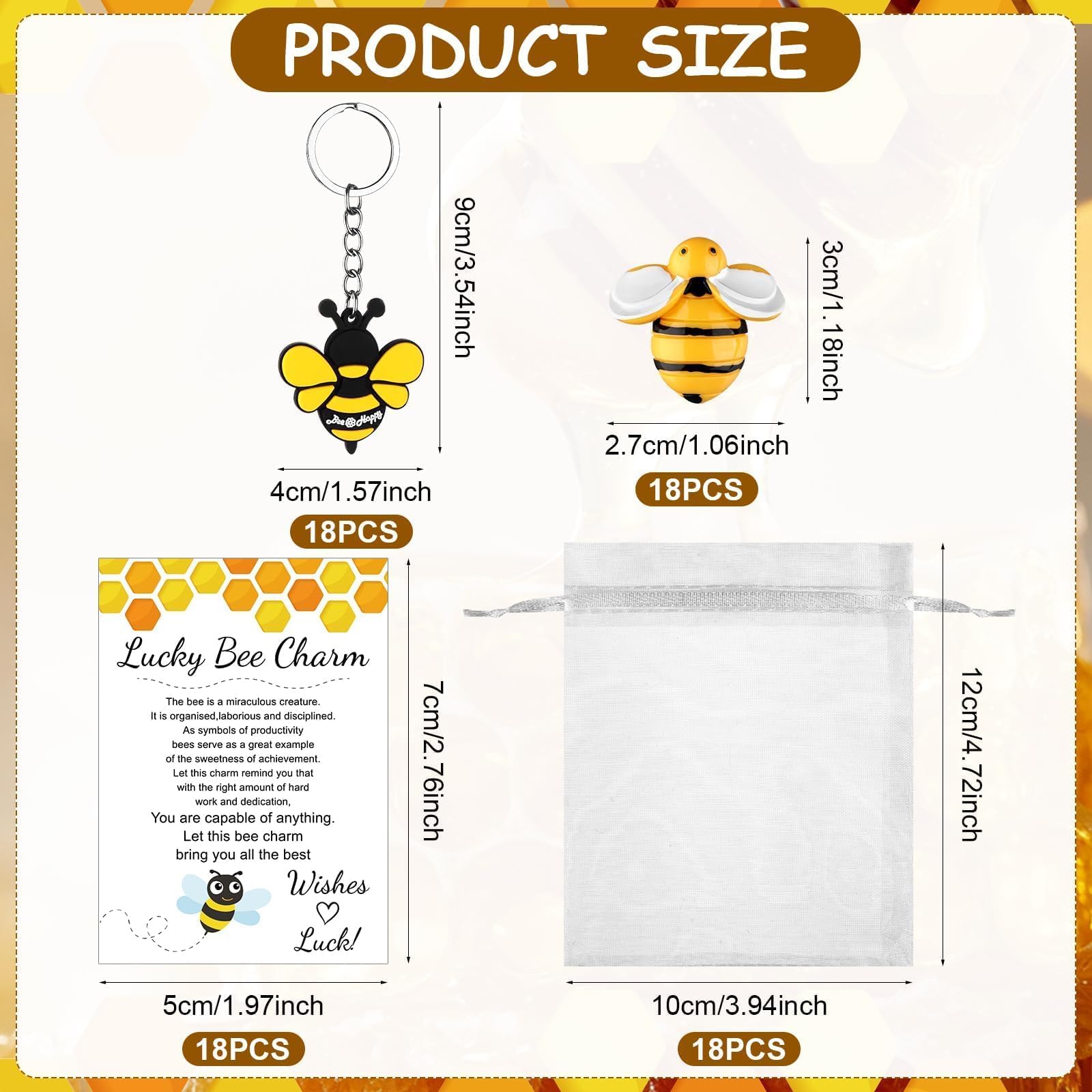 18Set Thank You Gifts for Colleagues Employee Appreciation Gifts Lucky Bee Keyring Keychain Mini Bee Token Charm with Bees Story Card Inspirational Leaving Gifts for Staff Coworker Teacher Nurse - Image 2