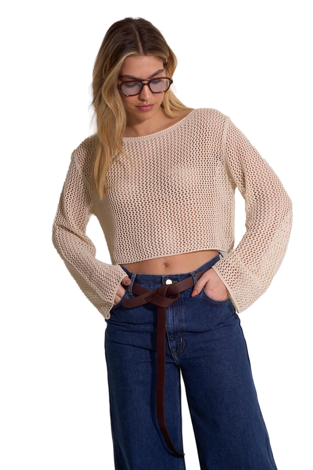 Gottex Life Long Sleeve Textured Beach Top-One Size Fits Most, Open-Knit Crochet Design Copricostume Donna