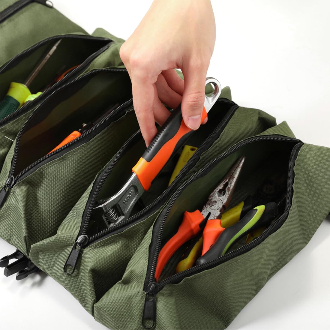 Borsa portautensili Bangbobi, piccola e vuota, con 5 tasche con cerniera, tessuto Oxford, passante per appendere, perfetta per elettricisti e artigiani, borsa portautensili a rotelle
