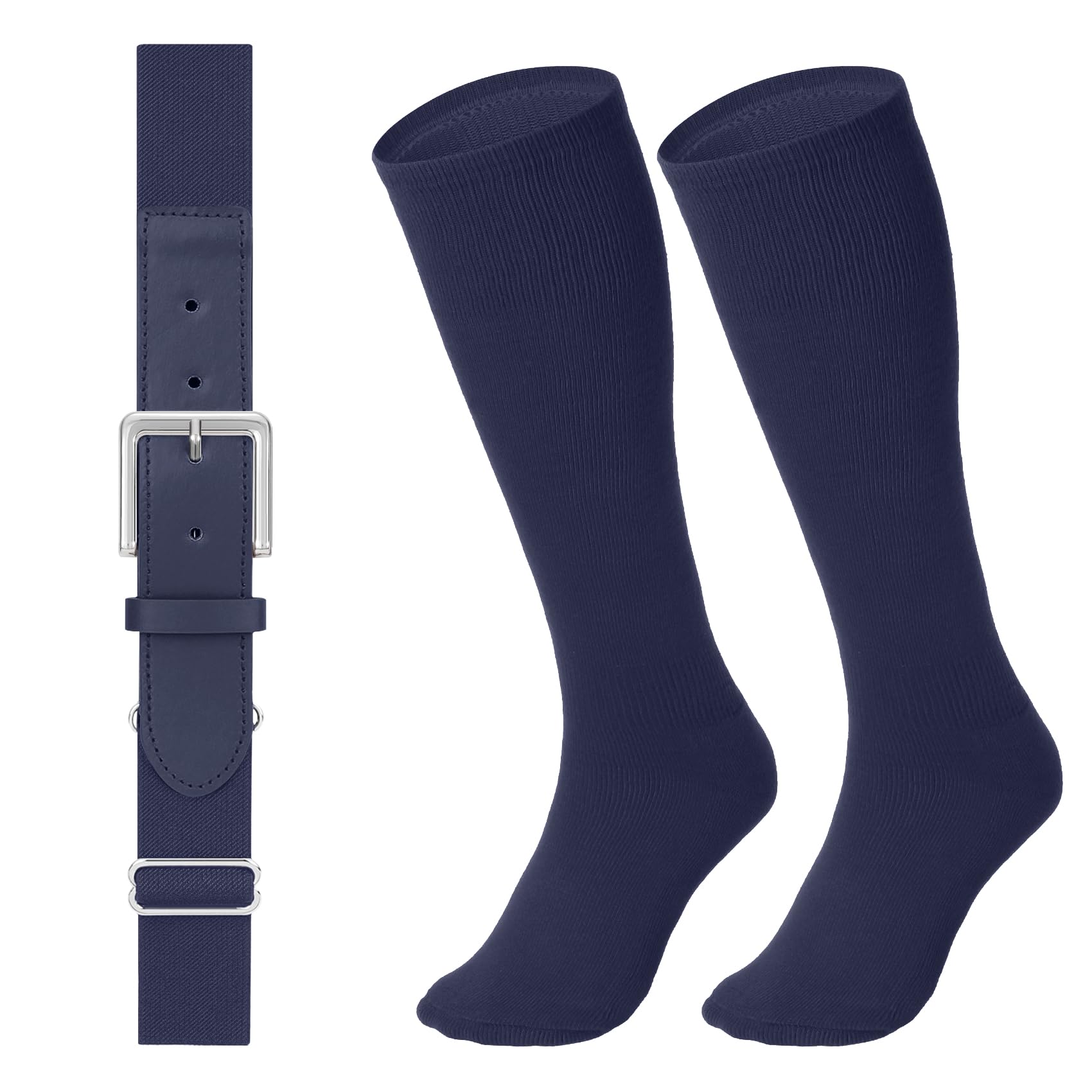 LEACOOLKEY Baseball Belt and Socks Combo Set Adjustable Softball Socks and Elastic Belt for Youth and Adult