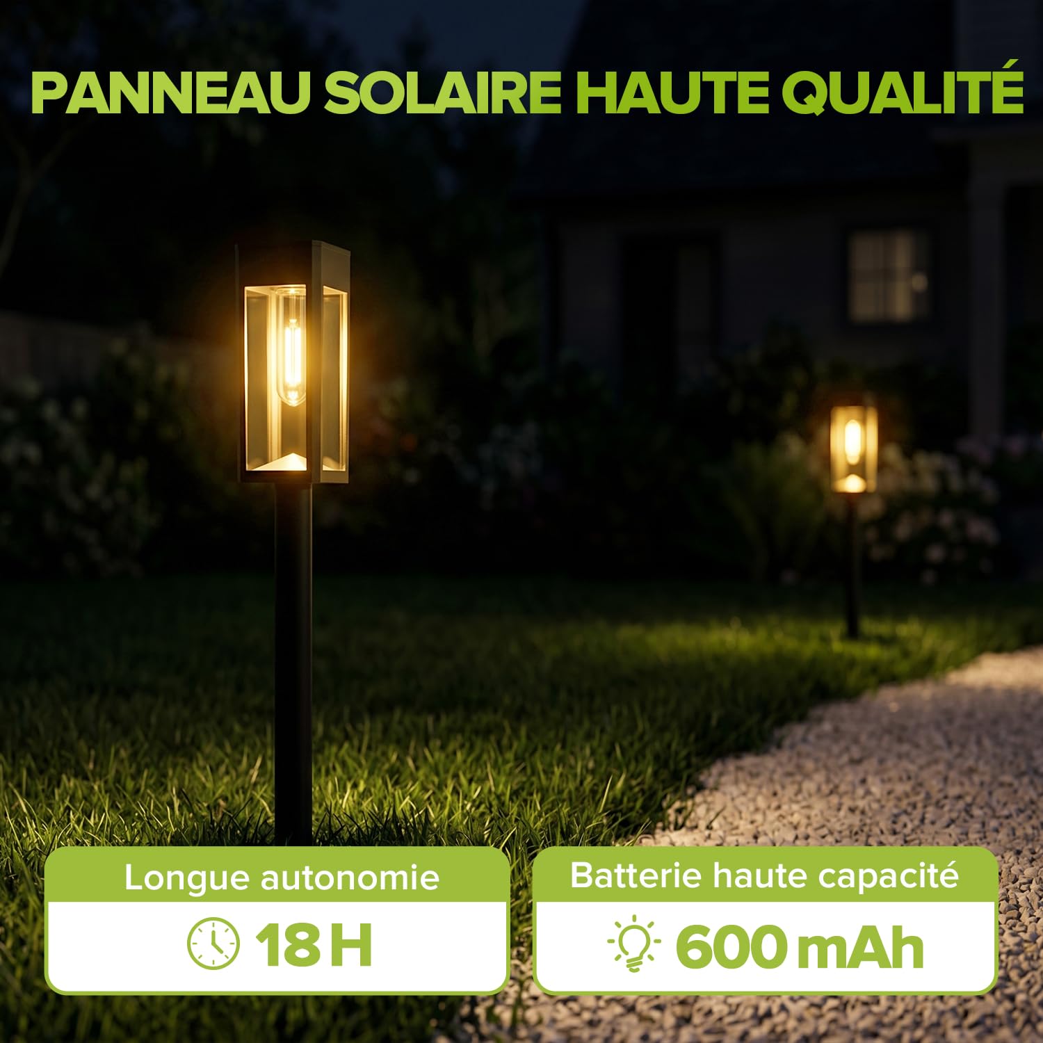 UME Set di 8 luci solari per vialetti, illuminazione paesaggistica, giardino, LED, vetro e metallo, 3000 K, bianco caldo, impermeabile, per decorazione di cortile, vialetto, terrazzo, driveway, prato
