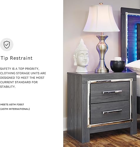 Miniatura 7 de Signature Design by Ashley Lodanna Modern Glam - Mesita de noche con 2 cajones con opciones de carga USB e inalámbrica, 24.41 pulgadas de alto,