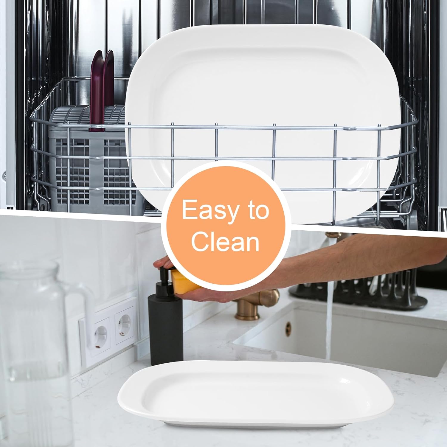 2 Pack Extra Large 17.5 Inch White Serving Trays – Reusable Melamine Platters for Parties, Snacks & Cookies, Durable Food Serving Dishes for Entertaining, Pantry & Kitchen Use White - Image 5